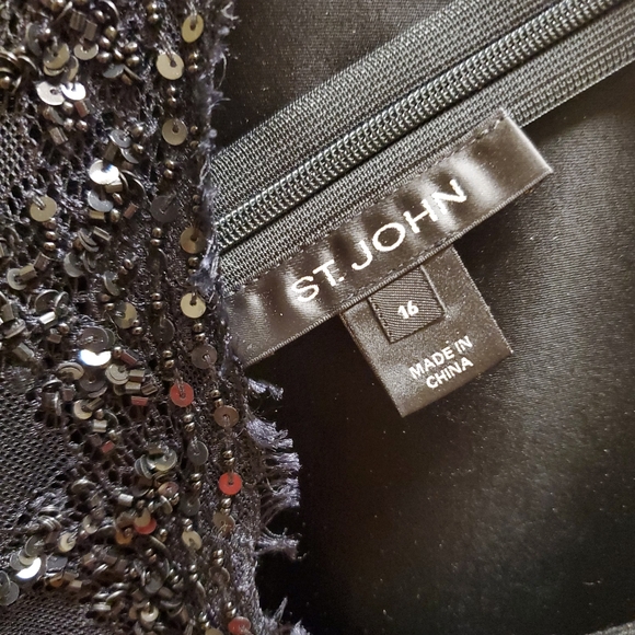 Saint John Black Satin, Lace, Jeweled Blouse / Shirt, Pants, and Belt Size 16 - Picture 5 of 9